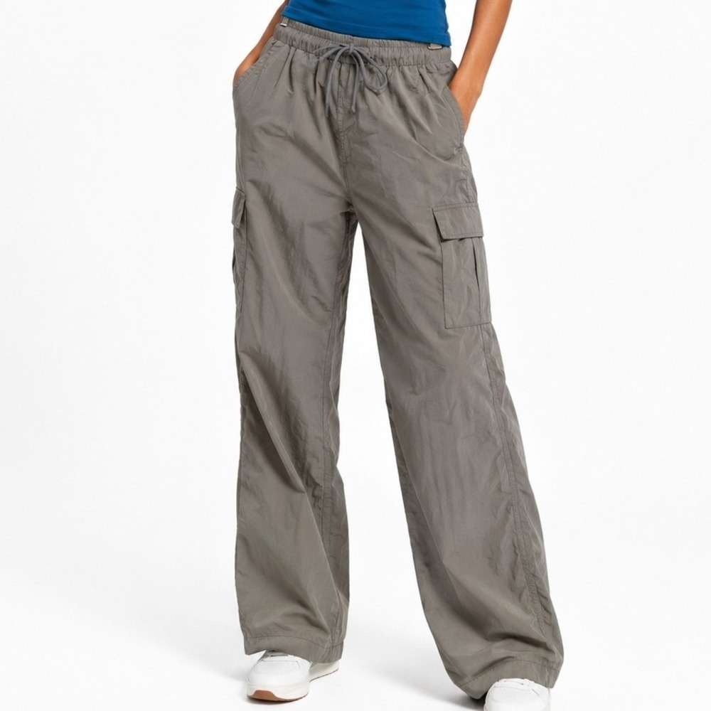 Princess Polly Grey Streetwear‎ Nylon Cargo Pants Elastic Waist Straight Leg 2